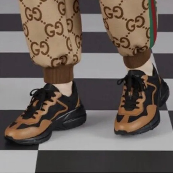 Gucci Men's Brown Rhyton Sneakers Shoes New Authentic with box 9G - 10 US approx - Picture 2 of 10